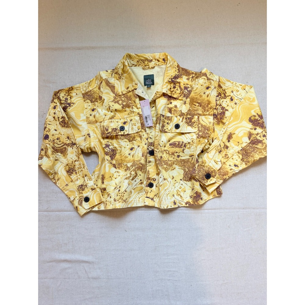 Wild Fable Yellow Marble Floral Cropped Cotton barn Jacket Womens Medium NWT